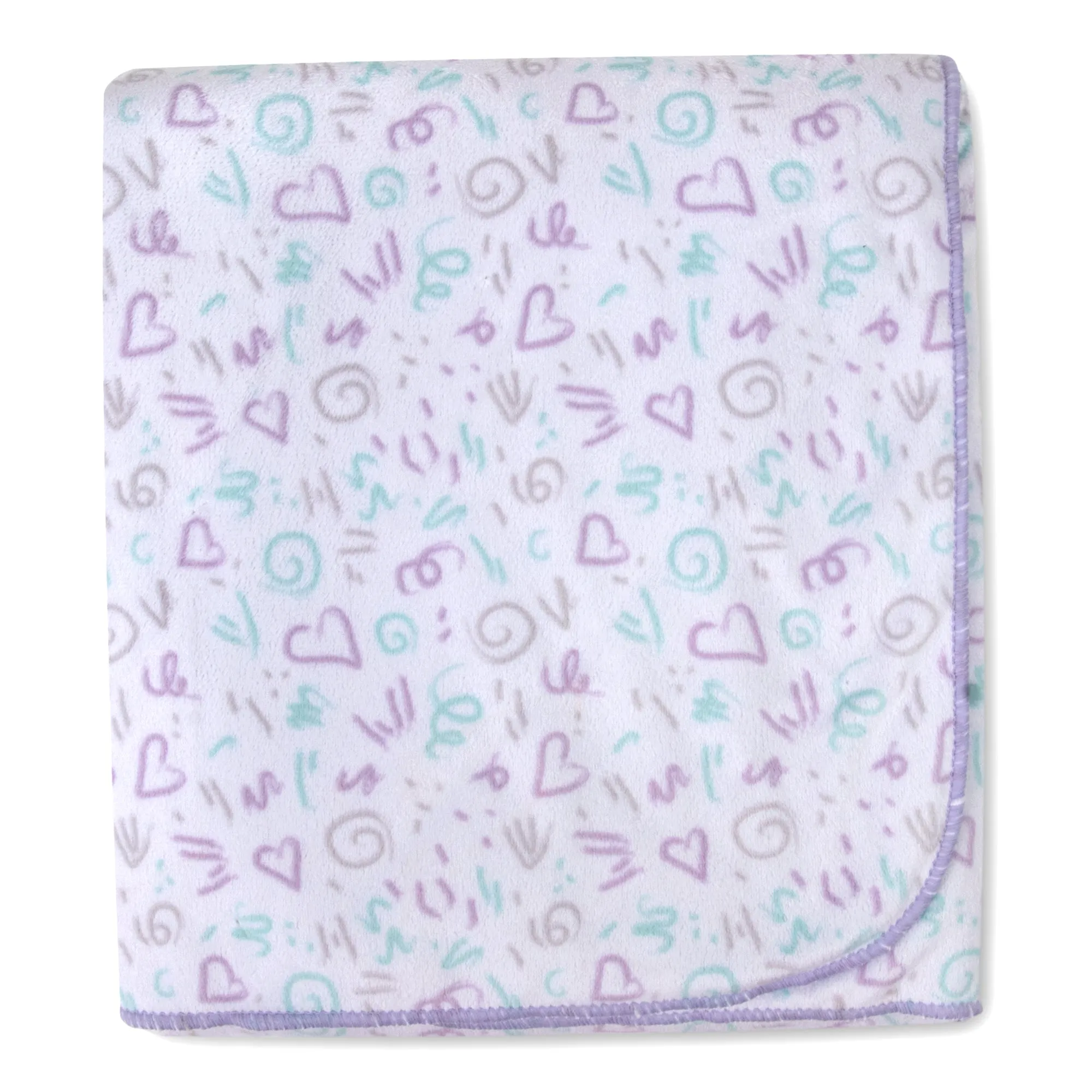 Baby Fleece Reversible Blanket 35" x 30" - Purple Hearts
