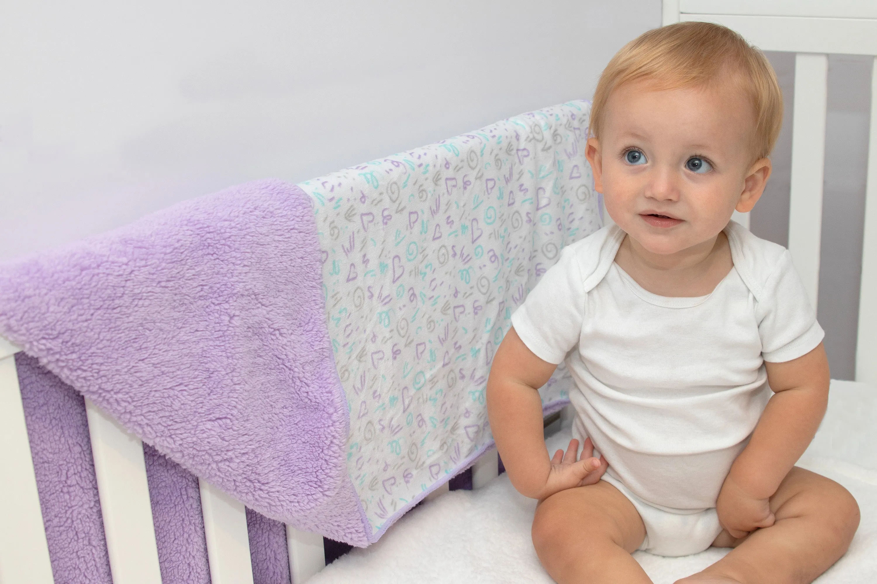 Baby Fleece Reversible Blanket 35" x 30" - Purple Hearts