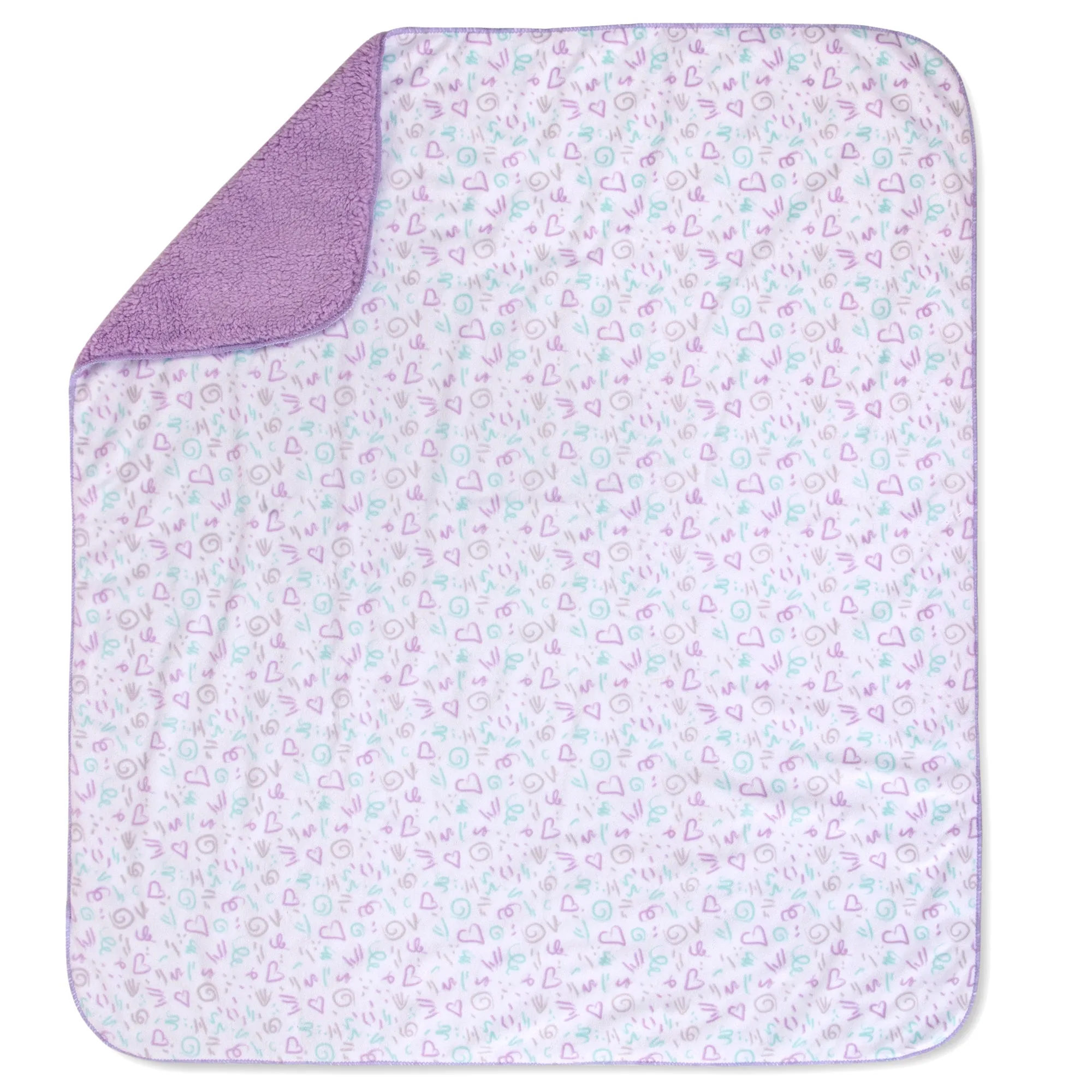 Baby Fleece Reversible Blanket 35" x 30" - Purple Hearts