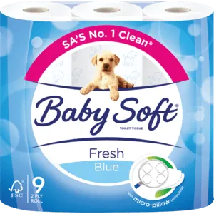 Baby Soft Printed Blue 2 Ply Toilet Rolls 9 Pack