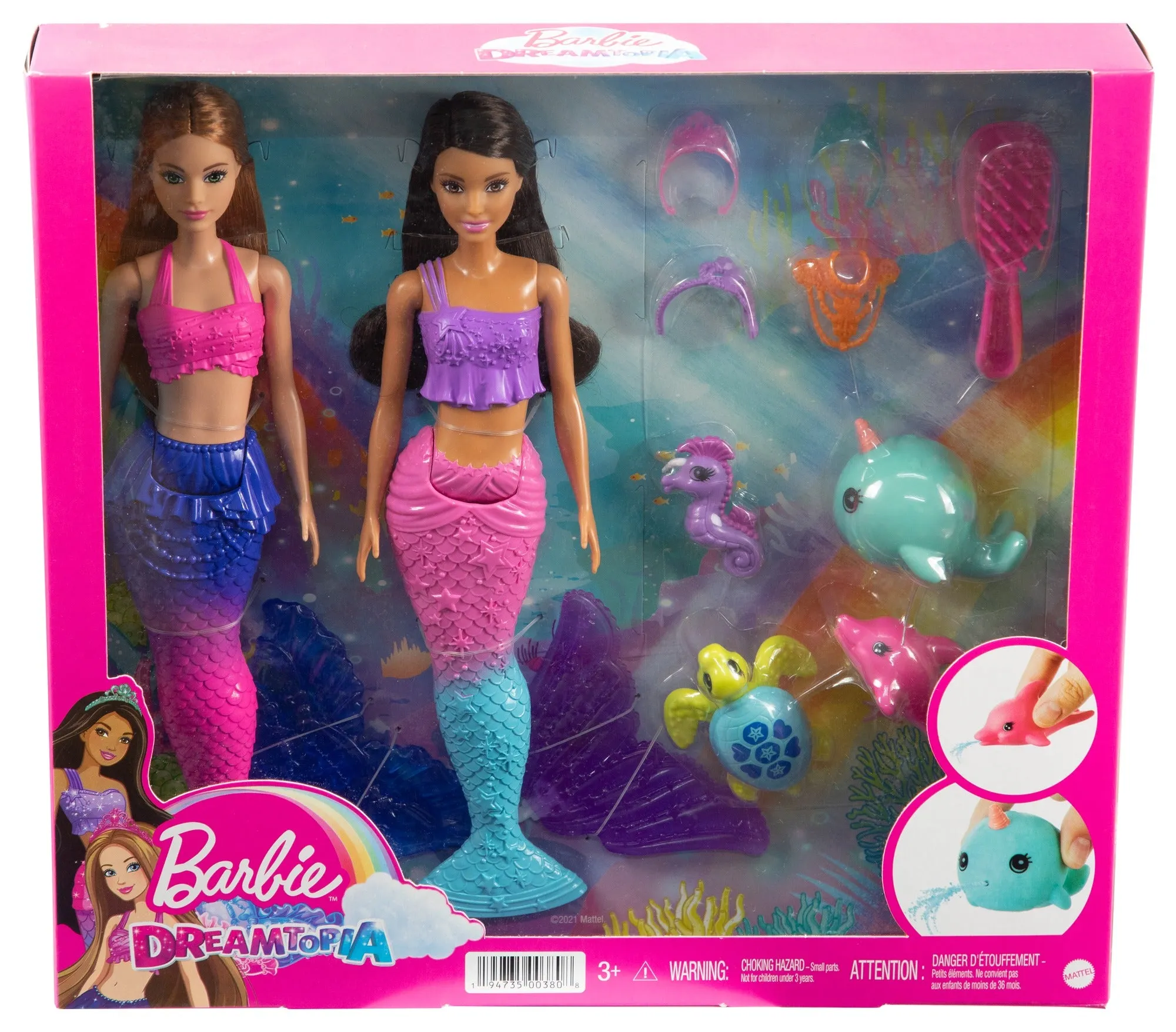 Barbie Brunette Mermaid Set Dolls with Colorful Clothes & Accessories for Kids Ages 3 