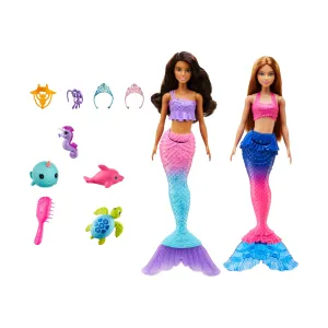 Barbie Brunette Mermaid Set Dolls with Colorful Clothes & Accessories for Kids Ages 3 