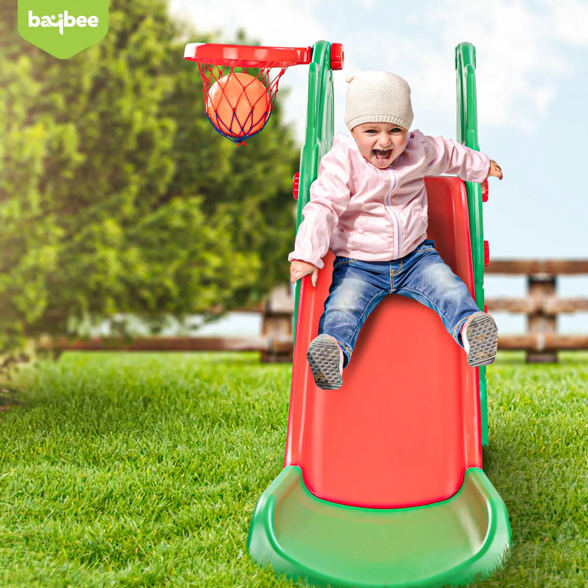 Baybee Garden Swing & Slider for Kids | Plastic Baby Slide Cum Swing Combo with Baby Basket Ball Toy for Home/Indoor/Outdoor Play Toys