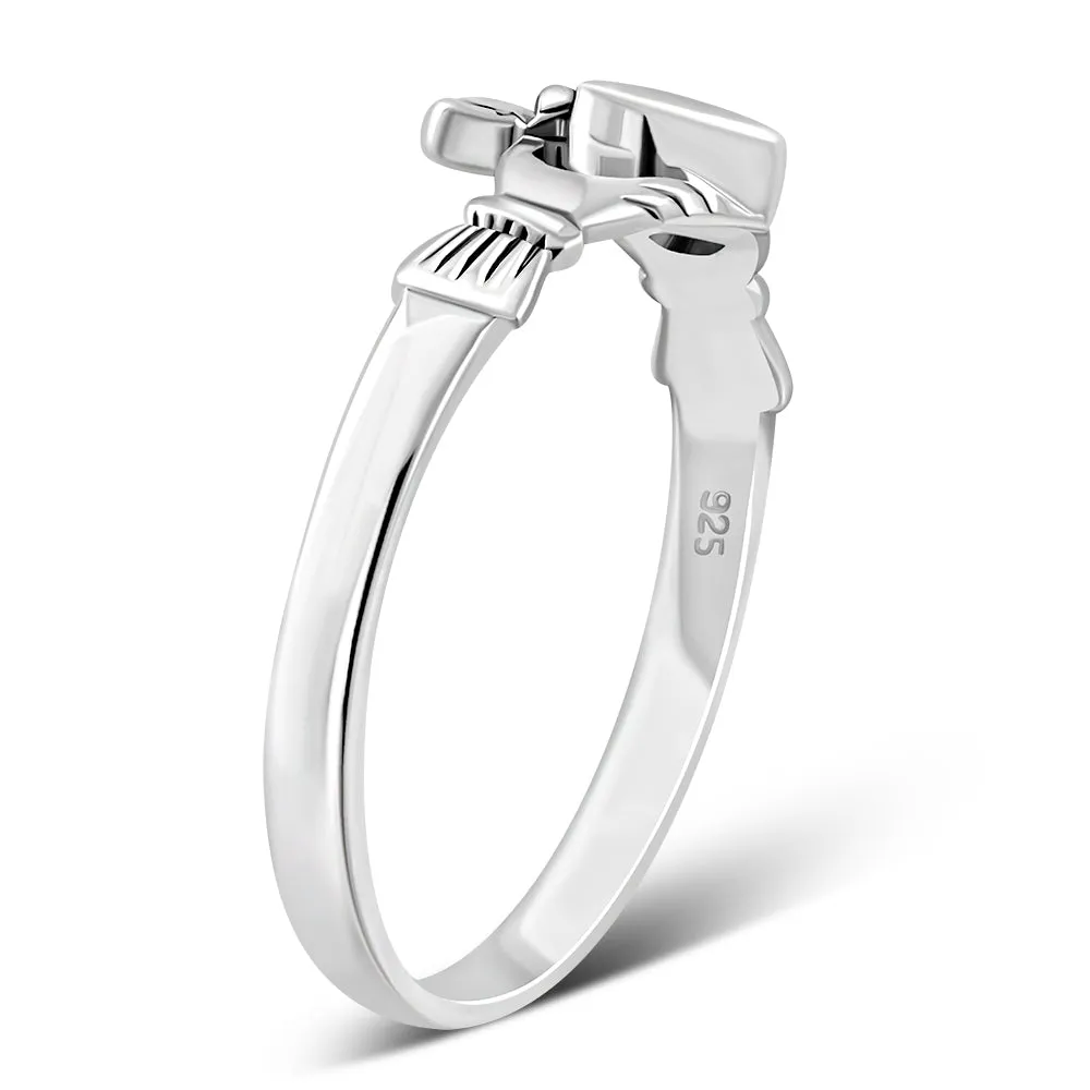 Blue Topaz CZ Irish Claddagh Silver Ring
