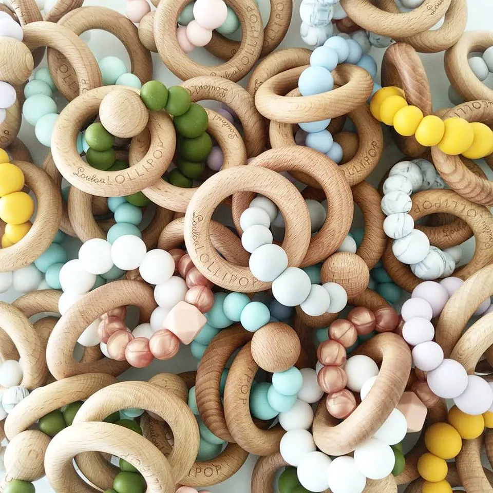 Bubble Silicone And Wood Teether
