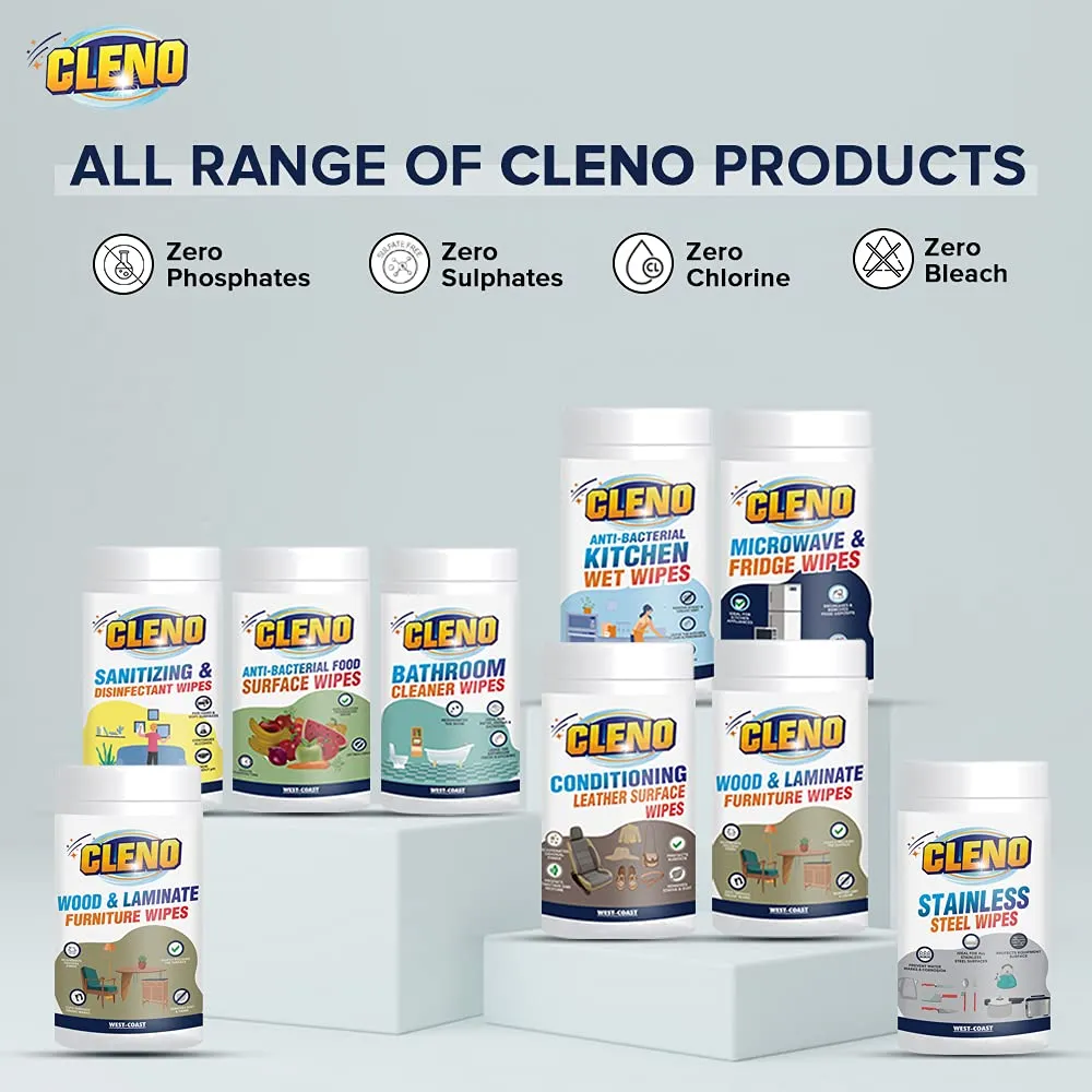 Cleno Wood & Laminate Furniture Wet Wipes Clean, Restore Polish & Protects - Wood Tables/Chairs/Cupboard/Bedroom Furniture/Cabinets/Benches/Doors/Desks- 50 Wipes (Pack of 3) (Ready to Use)