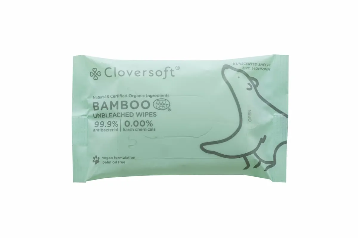 Cloversoft Unbleached Bamboo AB Organic Petite Wipes 8 Sheets