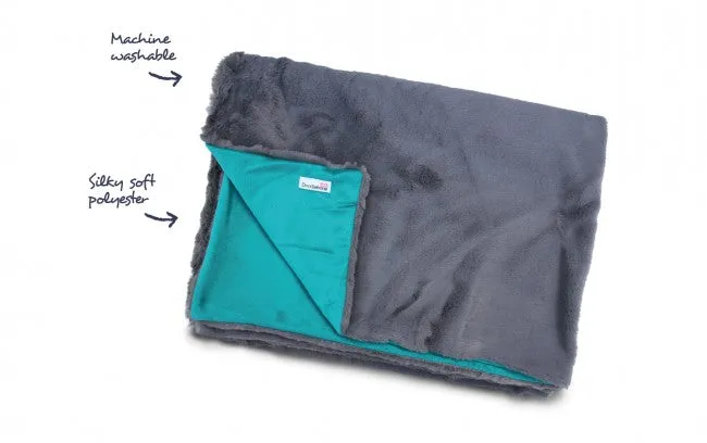 Doodlebone Luxury Faux Fur Pet Blanket In Grey/Teal