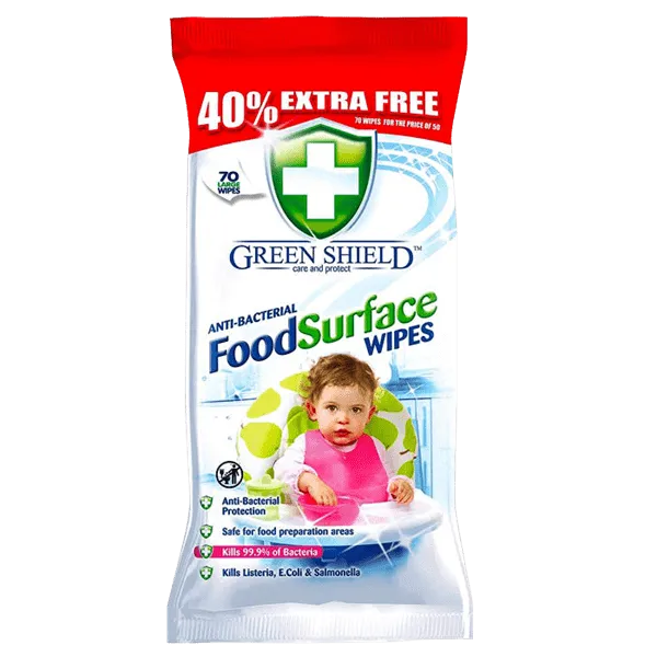 Green Shield Antibacterial Food Surface Wipes, 70 Pack