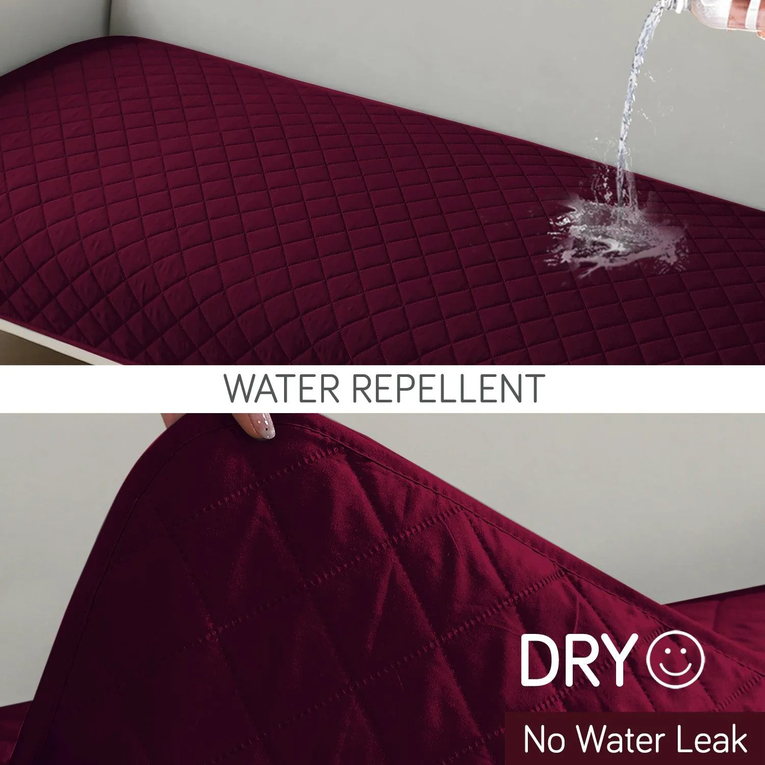 HOKIPO Waterproof Quick-Dry Sofa Mat Set for 3 2 L-Shape Sofa, Burgundy