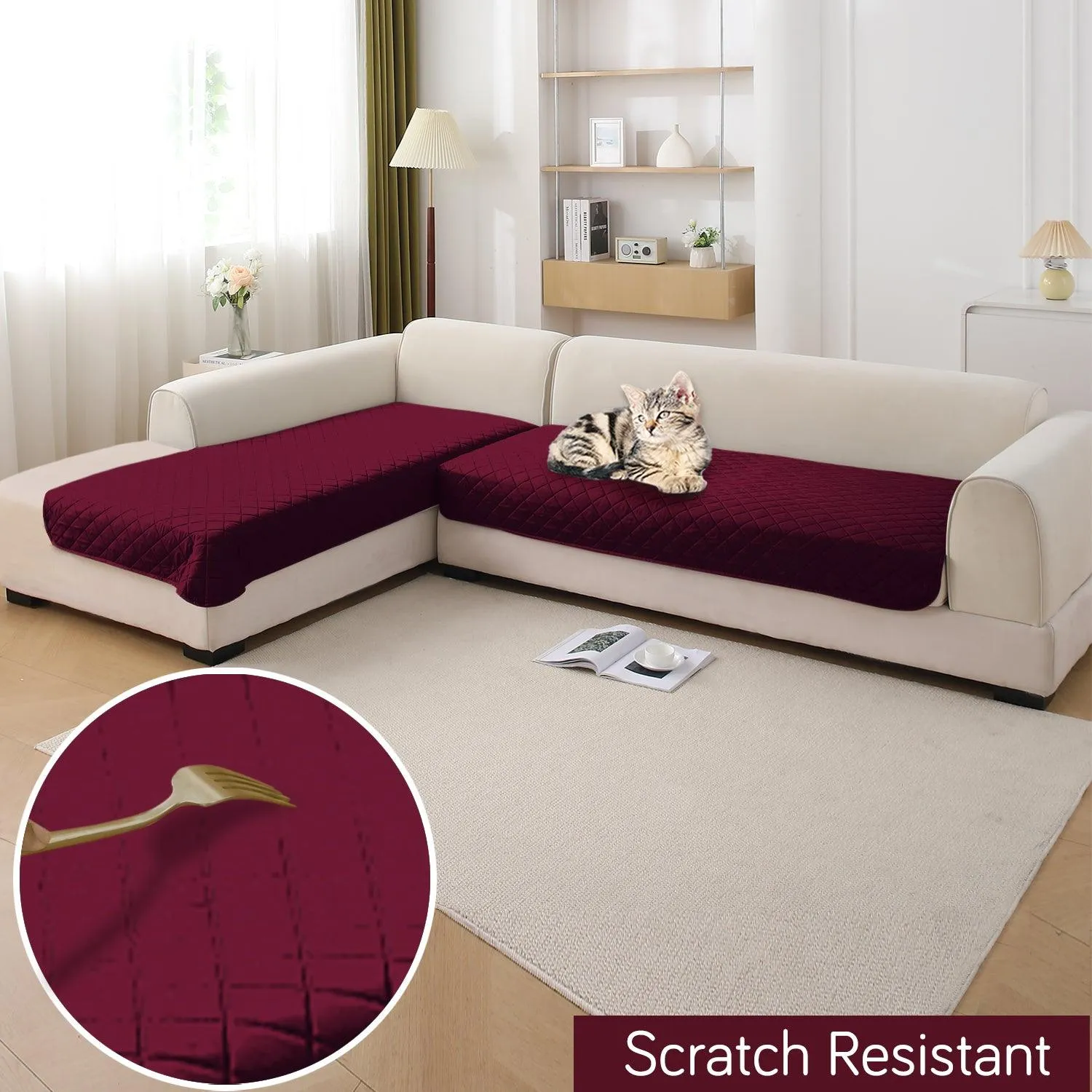 HOKIPO Waterproof Quick-Dry Sofa Mat Set for 3 2 L-Shape Sofa, Burgundy