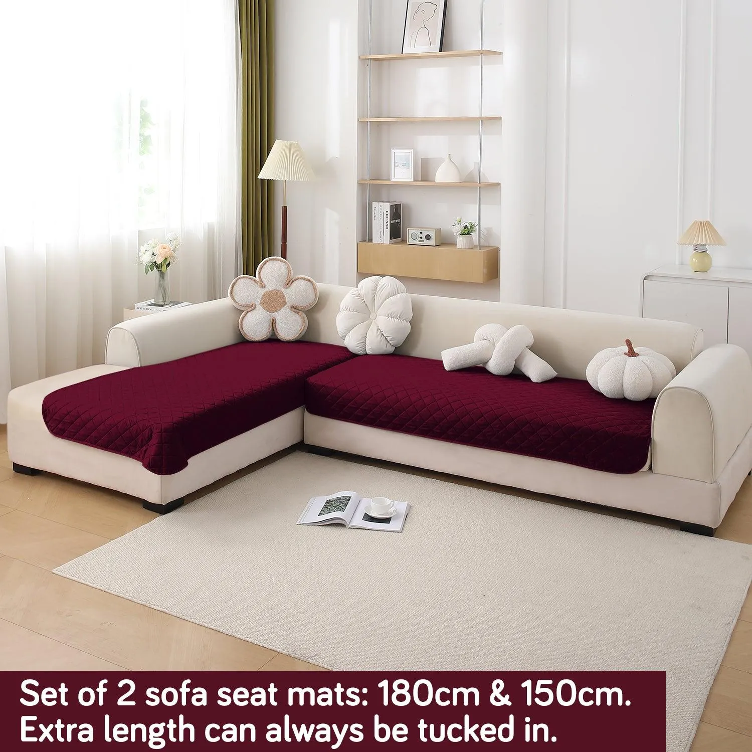 HOKIPO Waterproof Quick-Dry Sofa Mat Set for 3 2 L-Shape Sofa, Burgundy