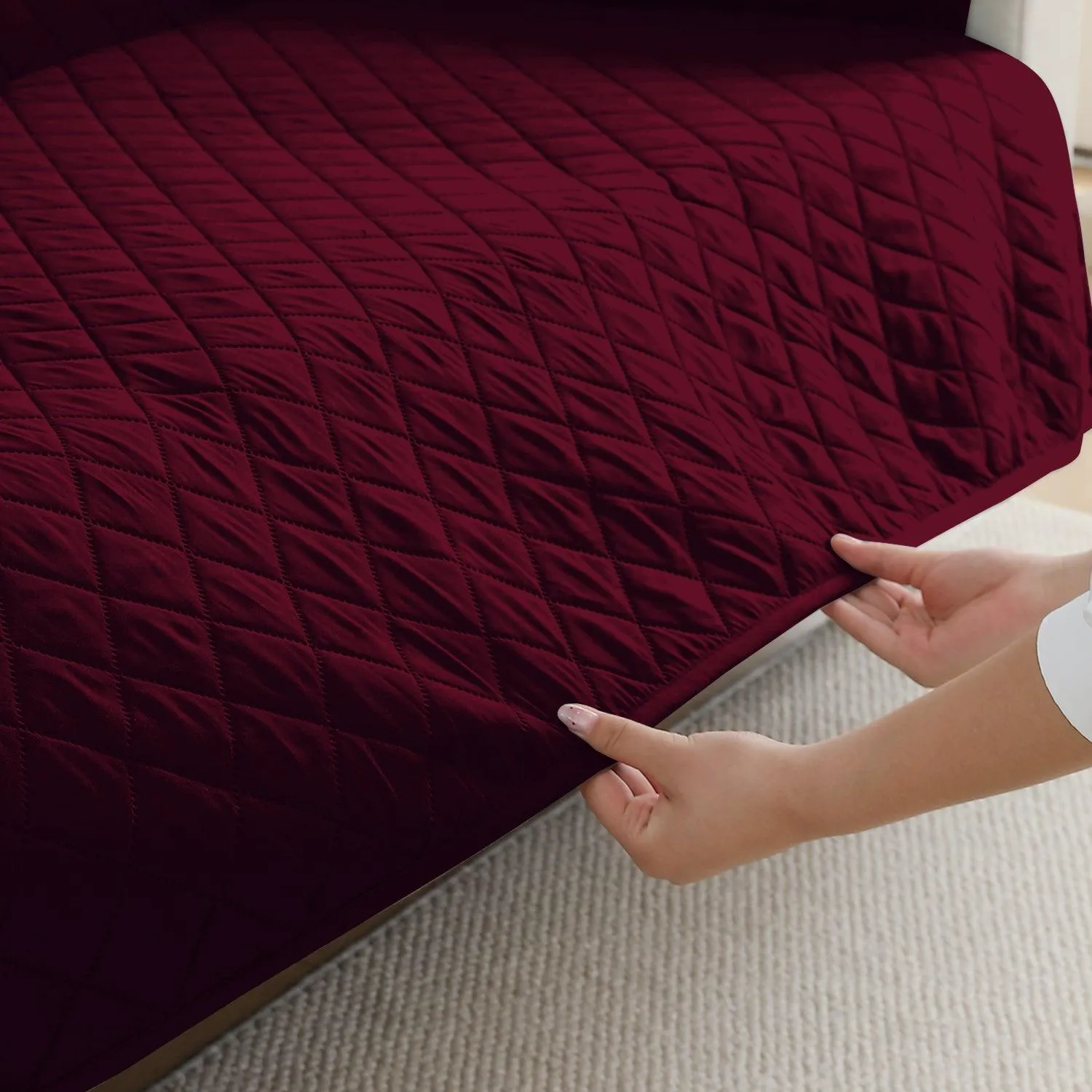 HOKIPO Waterproof Quick-Dry Sofa Mat Set for 3 2 L-Shape Sofa, Burgundy