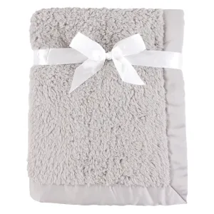Hudson Baby Sherpa Plush Blanket with Satin Binding, Gray