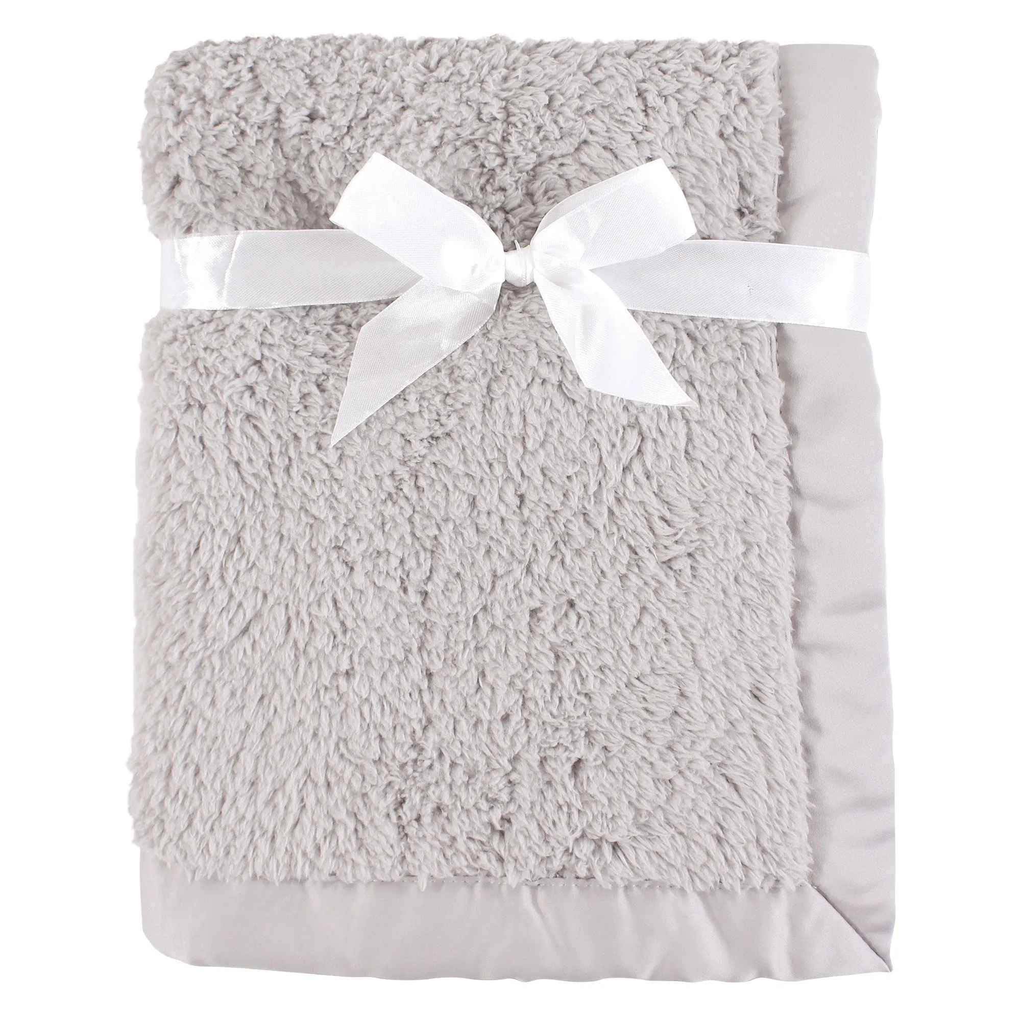 Hudson Baby Sherpa Plush Blanket with Satin Binding, Gray