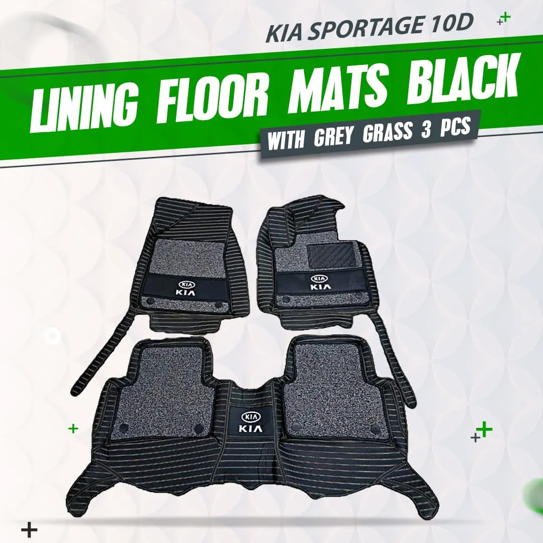 KIA Sportage 10D Lining Floor Mats Mix Thread Black With Grey Grass 3 Pcs - Model 2020-2024