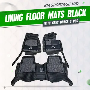 KIA Sportage 10D Lining Floor Mats Mix Thread Black With Grey Grass 3 Pcs - Model 2020-2024