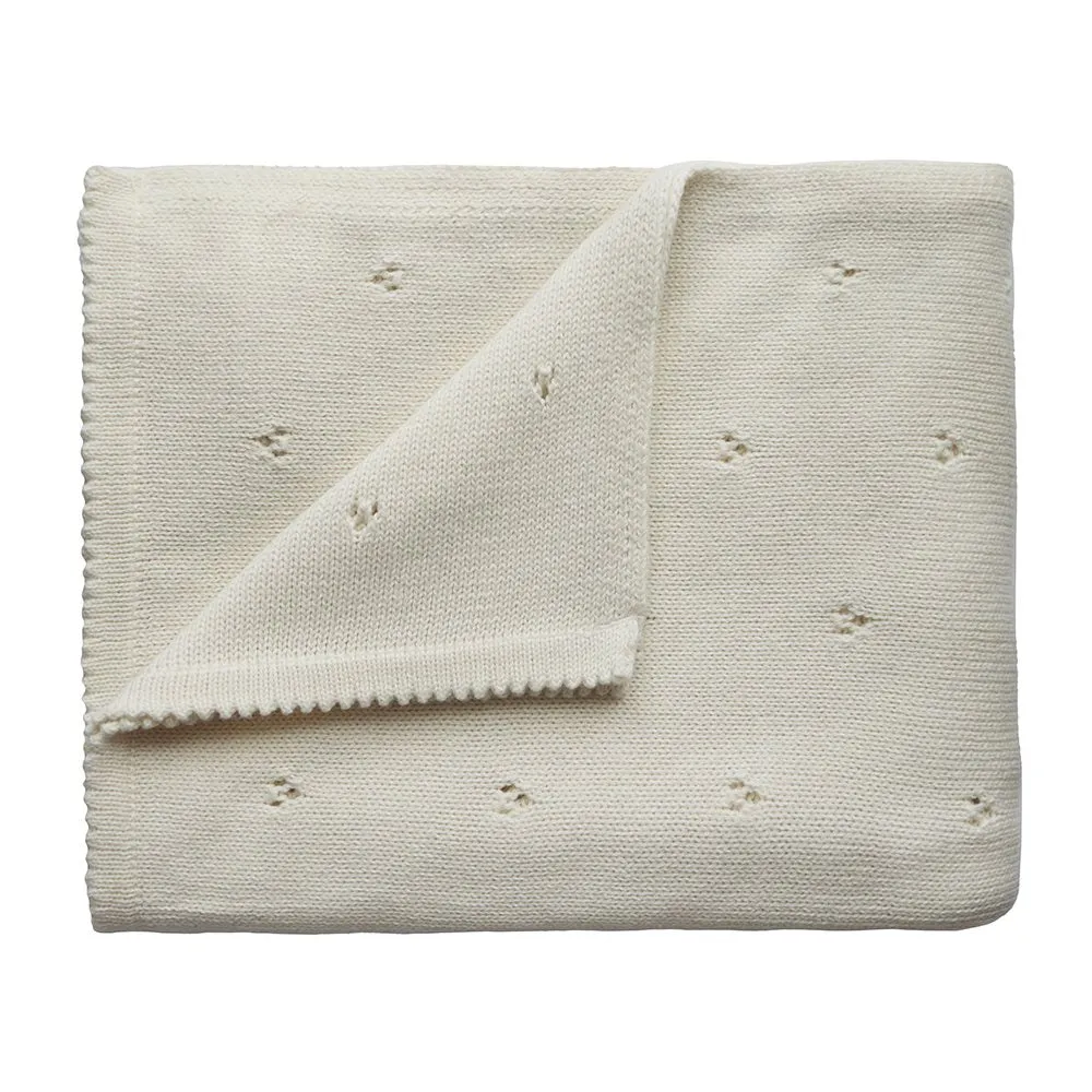Knitted Baby Blanket - Organic Cotton - Pointelle Ivory