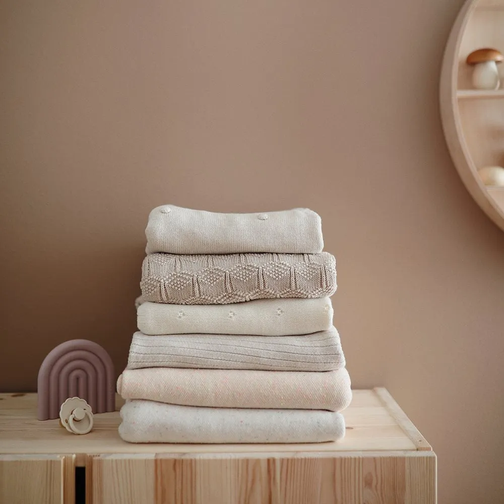 Knitted Baby Blanket - Organic Cotton - Pointelle Ivory
