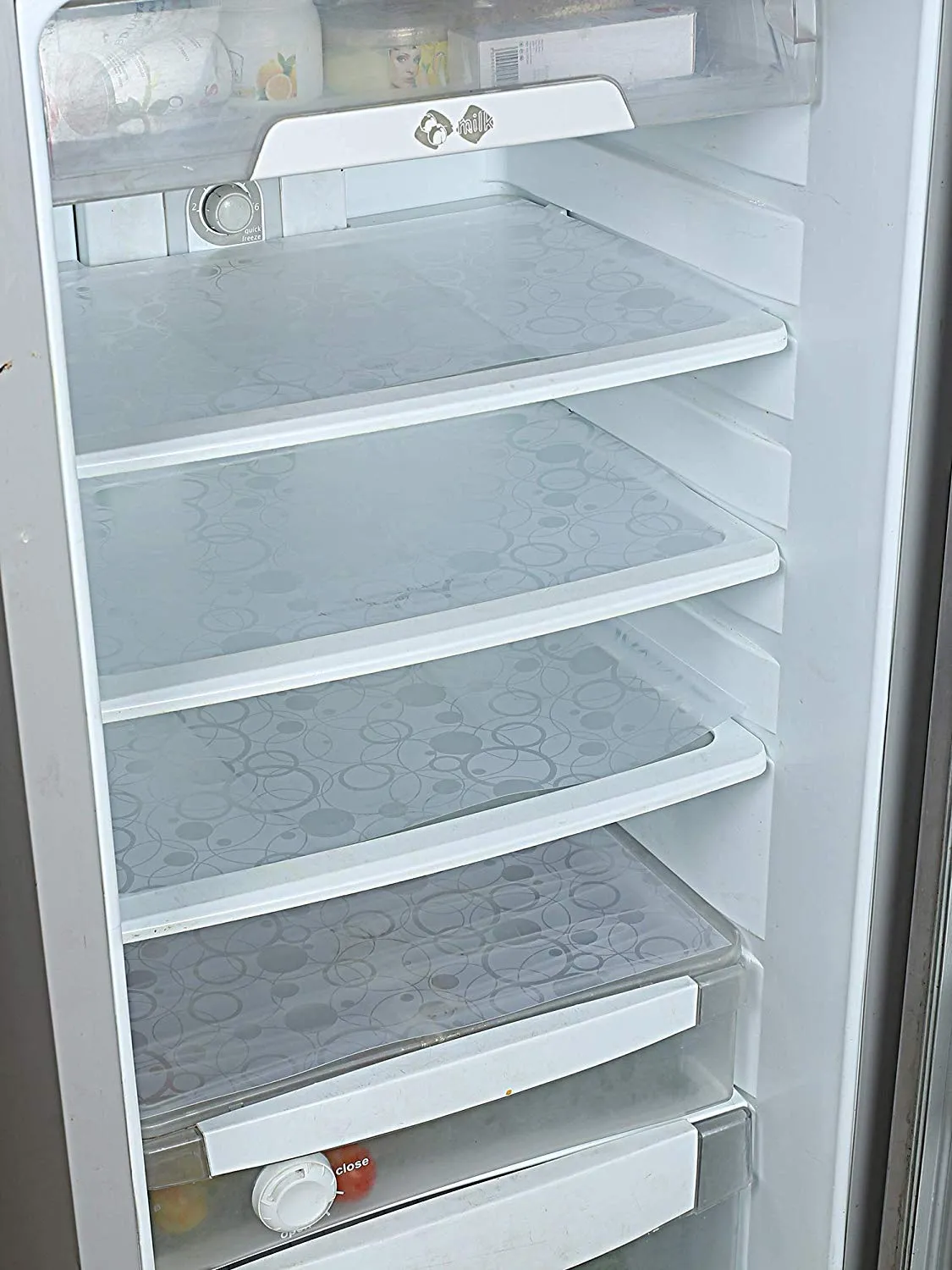 Kuber Industries Multipurpose Refrigerator Drawer Mat|Circle Design & Water Proof PVC Material|Size-48 cm x 33 cm,Pack of 6 (White)-CTKTC032362,Polyvinyl Chloride