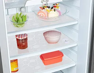 Kuber Industries Multipurpose Refrigerator Drawer Mat|Circle Design & Water Proof PVC Material|Size-48 cm x 33 cm,Pack of 6 (White)-CTKTC032362,Polyvinyl Chloride
