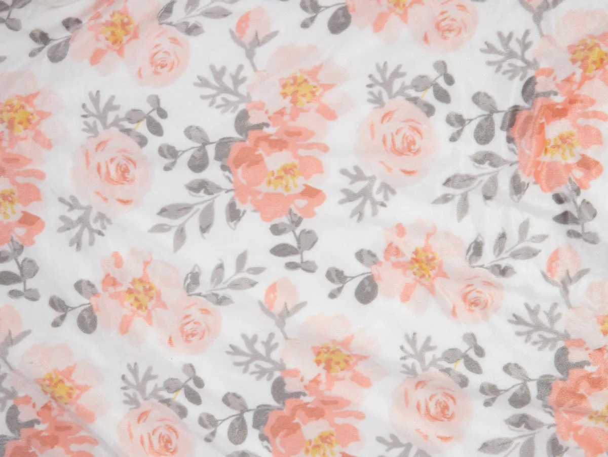 Minky Blanket (White With Rose)