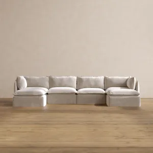 Modular Washable 4-Seater U-Sectional in Mist | Deluxe  Seat | Cloud Pillow