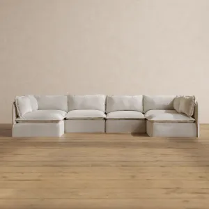 Modular Washable 6-Seater Open-Ends U-Sectional in Powder | Deluxe  Seat | Cloud Pillow