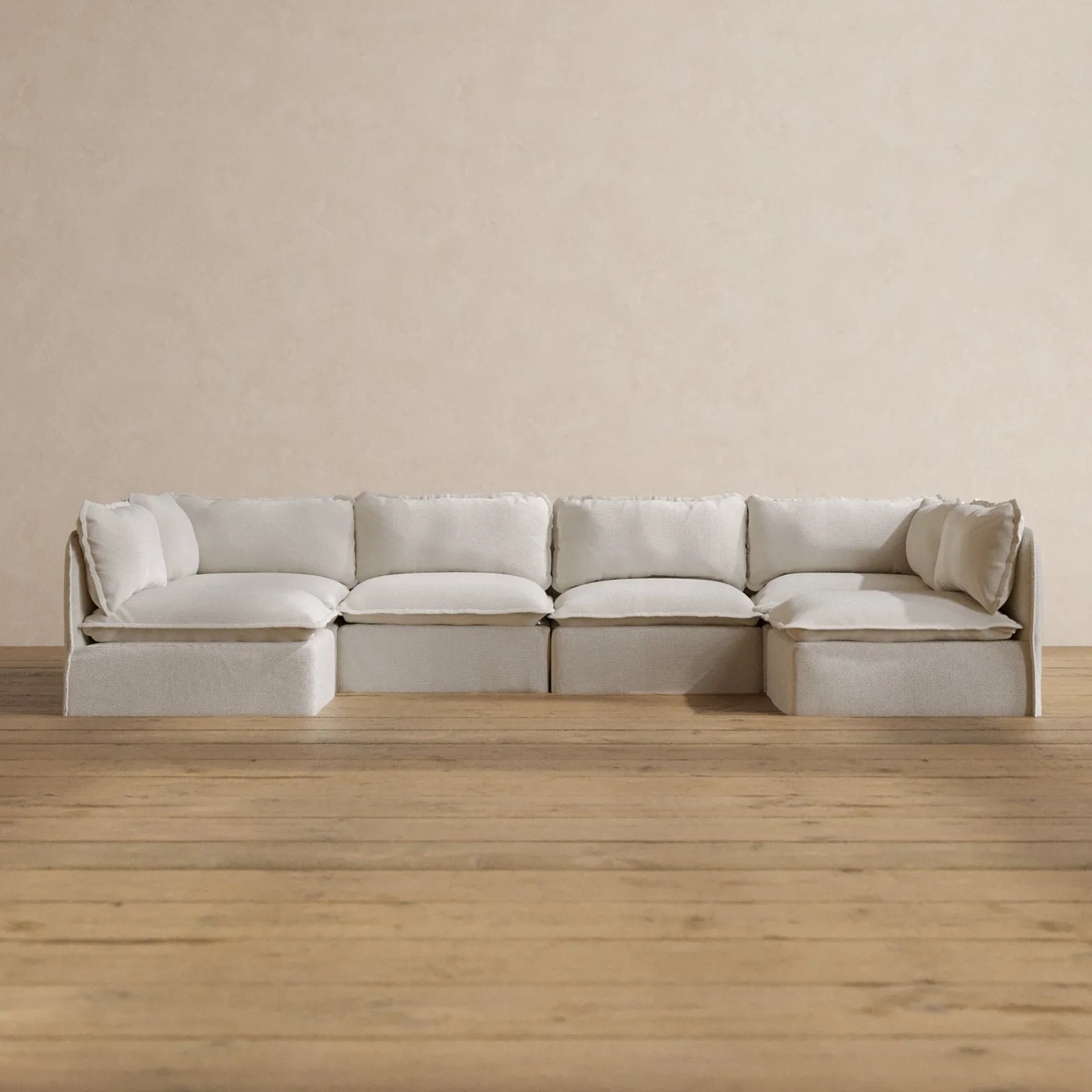 Modular Washable 6-Seater Open-Ends U-Sectional in Powder | Deluxe  Seat | Cloud Pillow