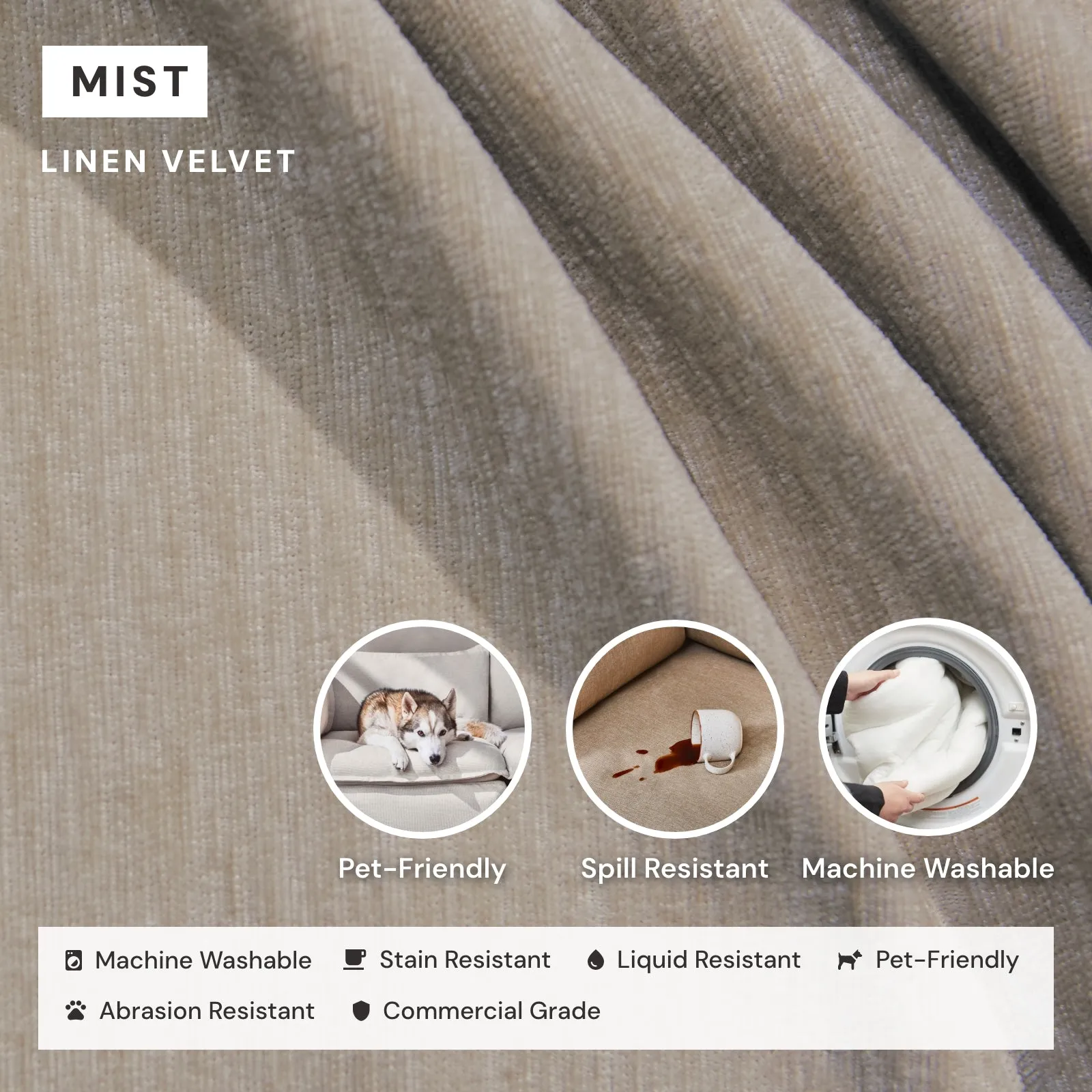 Modular Washable 7-Seater Open-Ends U-Sectional   Ottoman in Mist | Memorix  Seat | Cloud Pillow