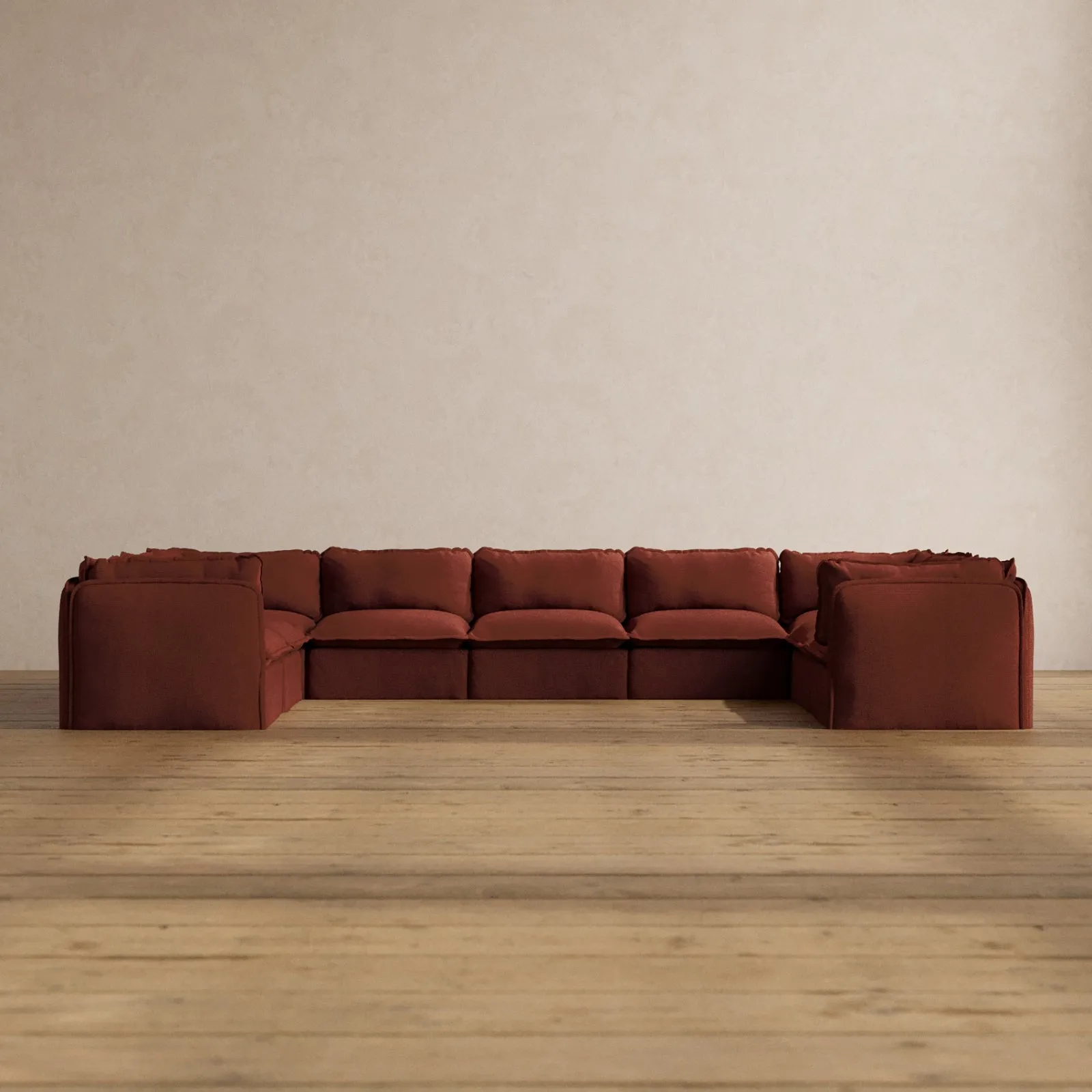 Modular Washable 9-Seater U-Sectional in Rust | Deluxe  Seat | Cloud Pillow
