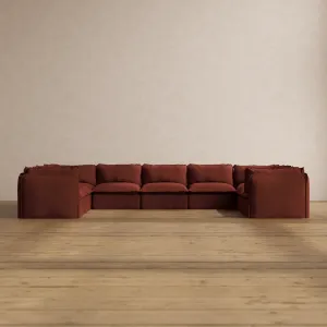 Modular Washable 9-Seater U-Sectional in Rust | Deluxe  Seat | Cloud Pillow