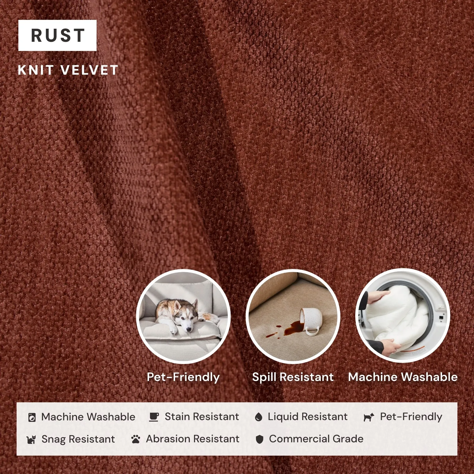 Modular Washable 9-Seater U-Sectional in Rust | Deluxe  Seat | Cloud Pillow