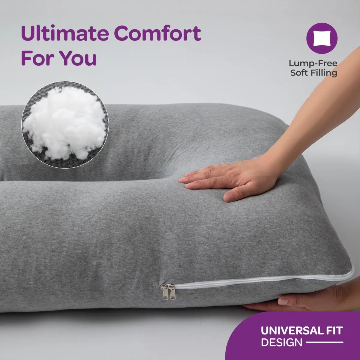 Moon Organic U Shaped  Maternity pillow Maternity Accessories Lite Grey Adult