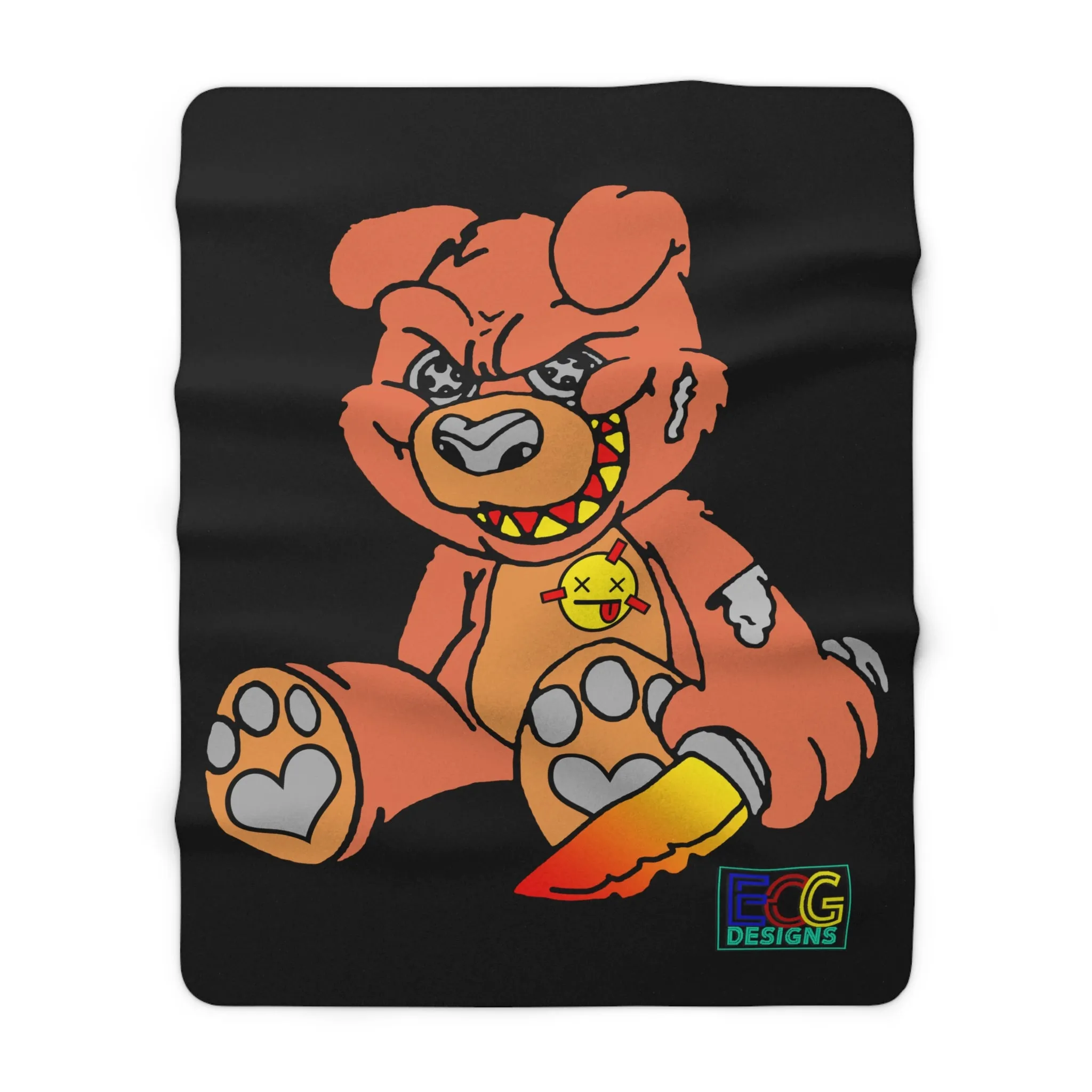 Orange Demon Bear Sherpa Fleece Blanket