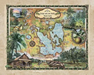 Orange Lake Florida Historic Map Art Blanket Throw Soft Polar/Silky/Sherpa Fleece Vintage Blanket For Bed Sofa Couch Gift & Winter Travel