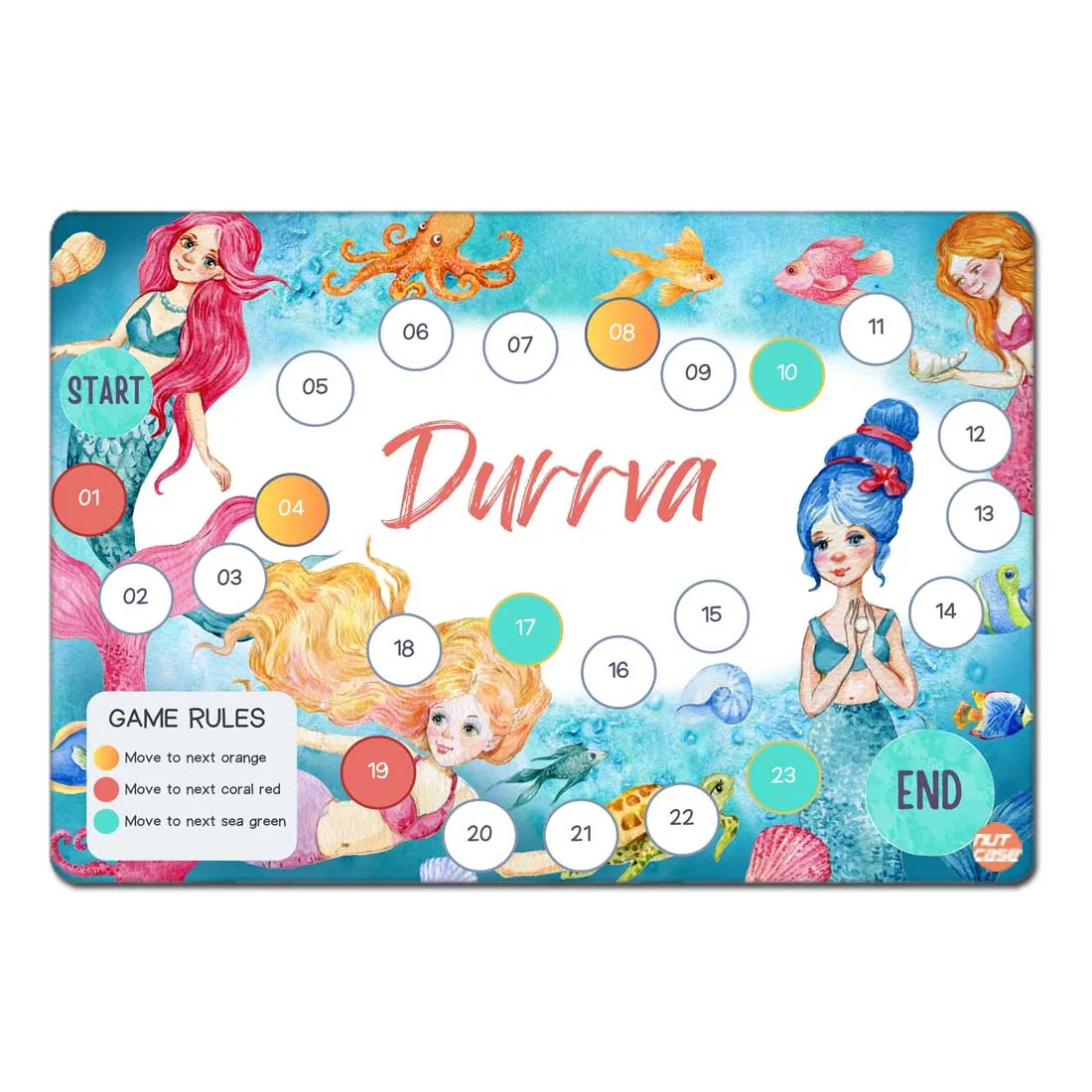 Personalized Table mat for Girls Board Game Design With Dice & Pieces - Under The Sea Mermaid Theme