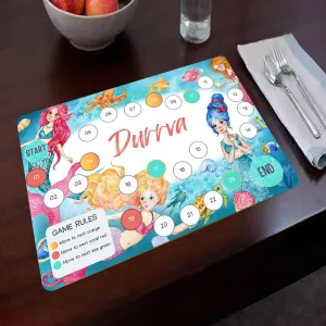 Personalized Table mat for Girls Board Game Design With Dice & Pieces - Under The Sea Mermaid Theme