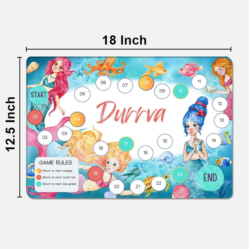 Personalized Table mat for Girls Board Game Design With Dice & Pieces - Under The Sea Mermaid Theme