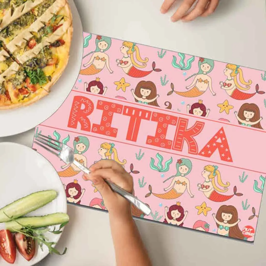 Personalized Table Mats for Girl Dining Table Add Name  -  Mermaid & Stars