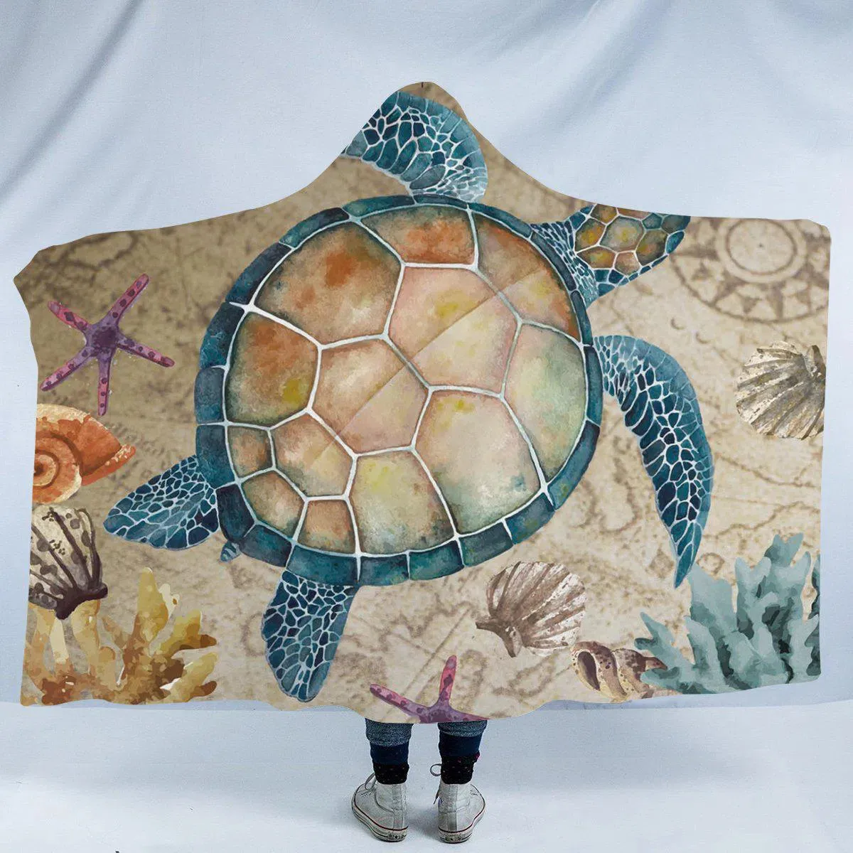 Sea Turtle Island Cozy Hooded Blanket
