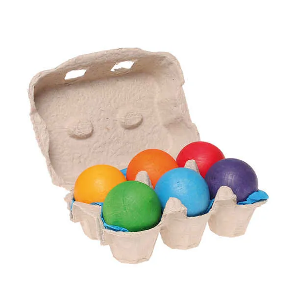 Six Wooden Rainbow Balls