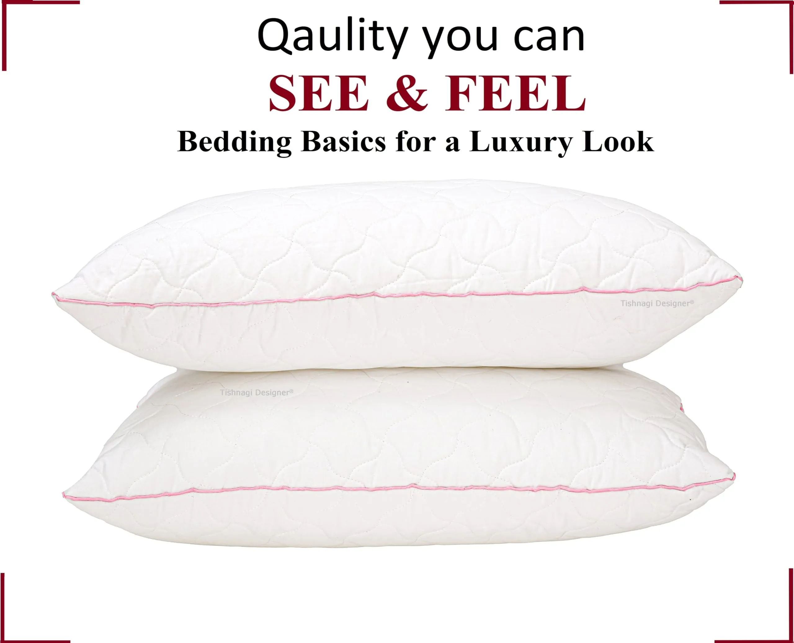 Soft and Fluffy 16 x 26 Bed Pillow for Comfortable Sleep - Decorative Throw Pillow for Lumbar, Backrest - Different Patterns, Affordable and Adjustable Height (18 x 28, Pink-White, 1)
