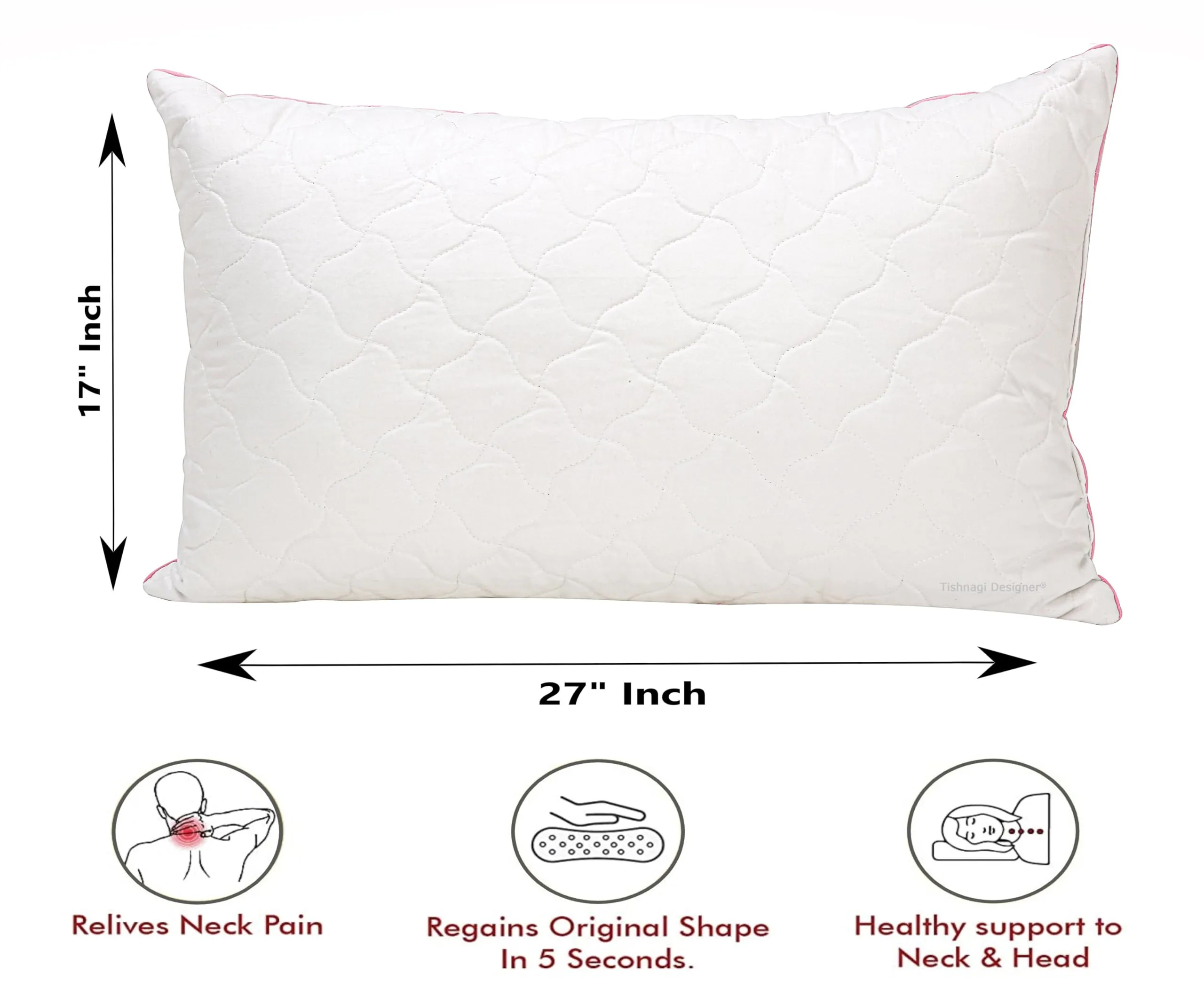 Soft and Fluffy 16 x 26 Bed Pillow for Comfortable Sleep - Decorative Throw Pillow for Lumbar, Backrest - Different Patterns, Affordable and Adjustable Height (18 x 28, Pink-White, 1)