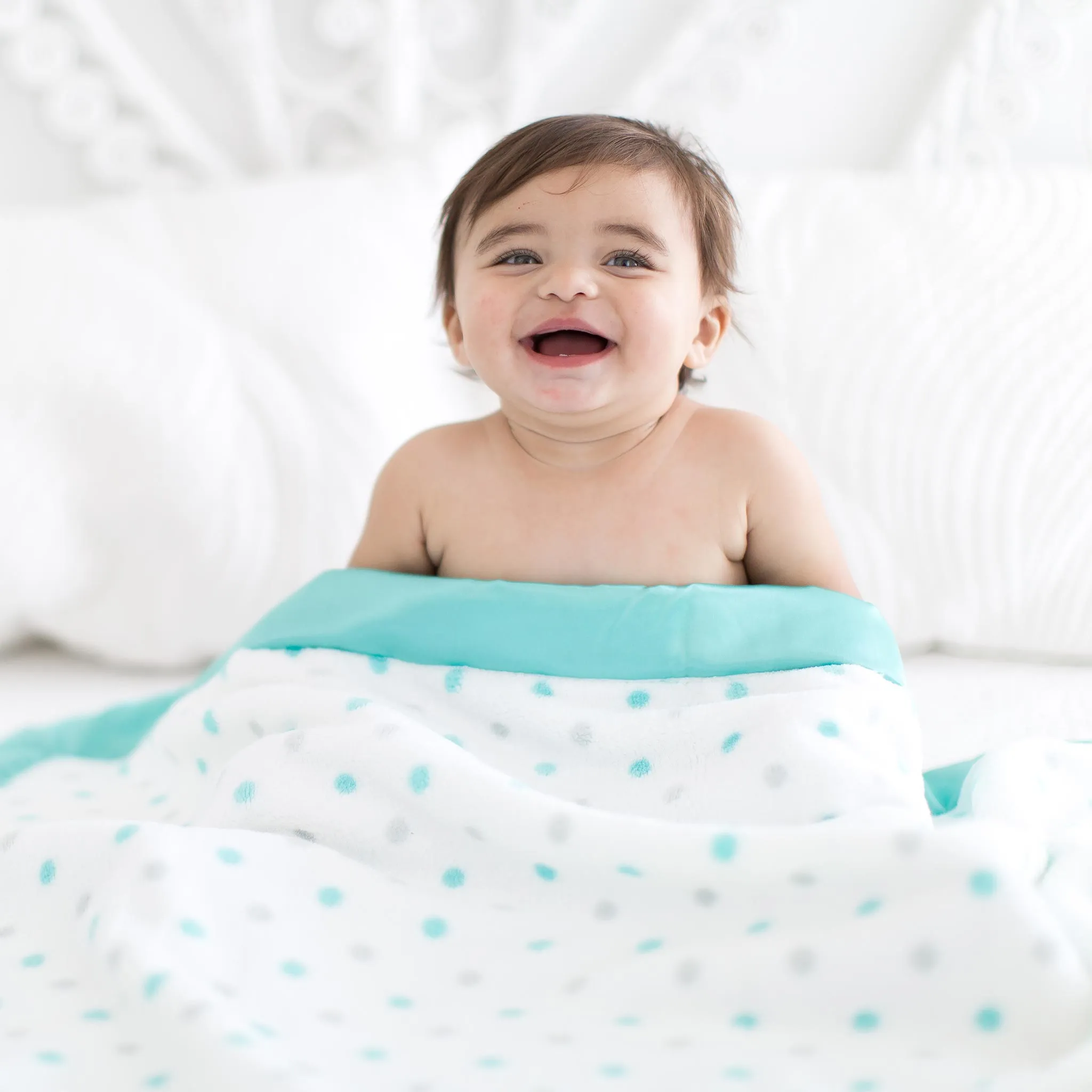 Stroller Blanket - Pastel & Sterling Dots, Turquoise, Large, 30x40 inches