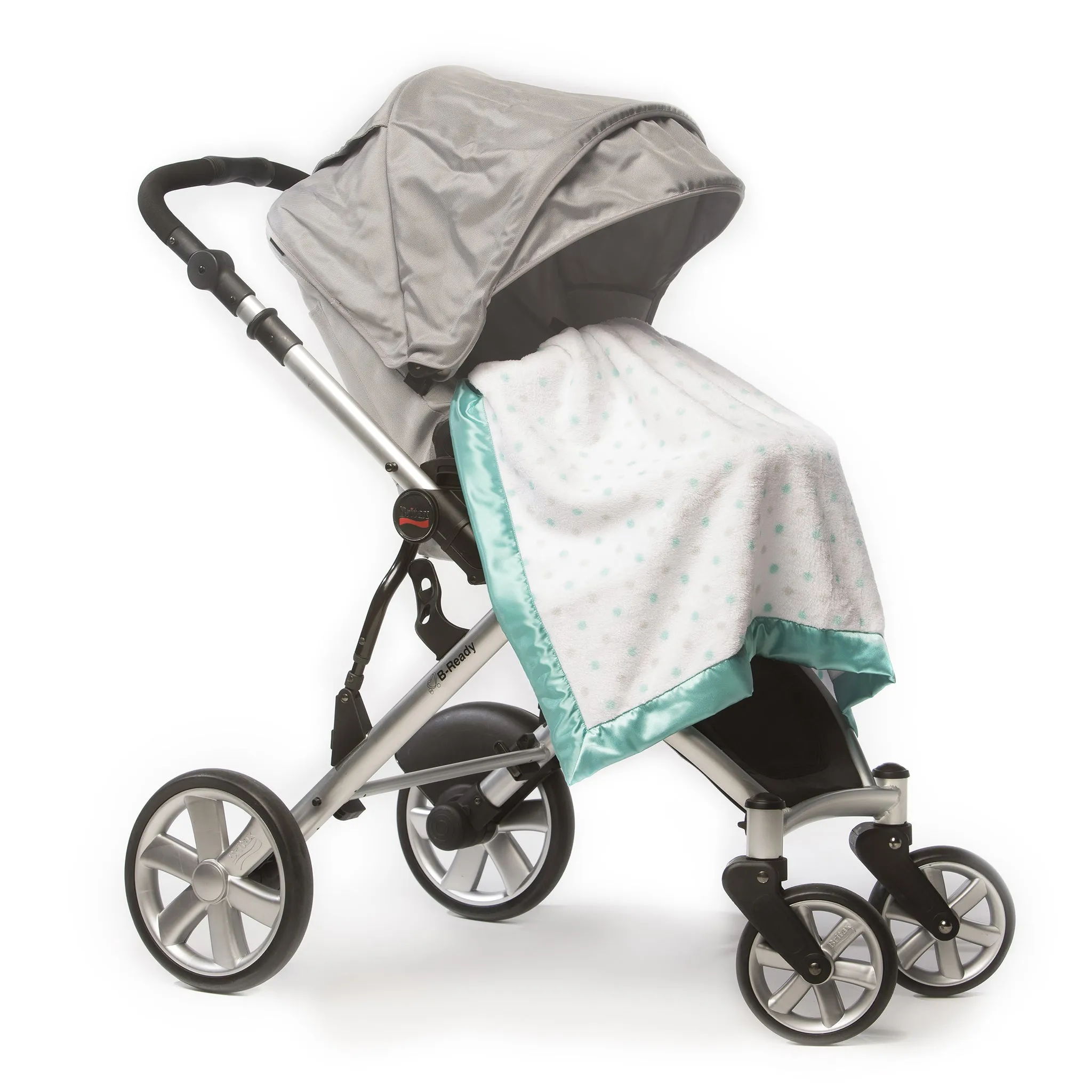 Stroller Blanket - Pastel & Sterling Dots, Turquoise, Large, 30x40 inches