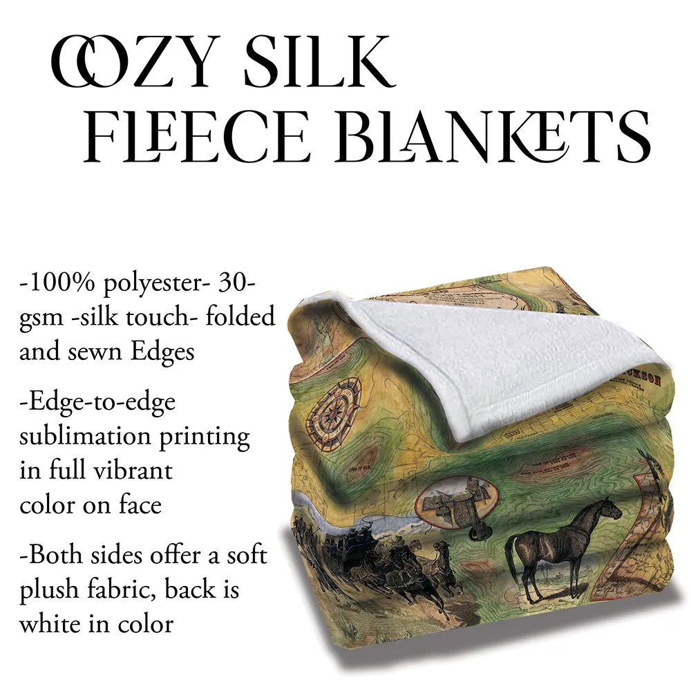 Vintage Custom Map Wyoming Jackson Hole Map Blanket Double Stitched Edges Cozy Luxury Fluffy Super Soft 430 GSM Polyester Throw Blanket
