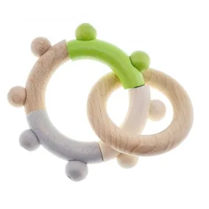 Wooden Baby Rattle with 2 Rings Natural Apple Green